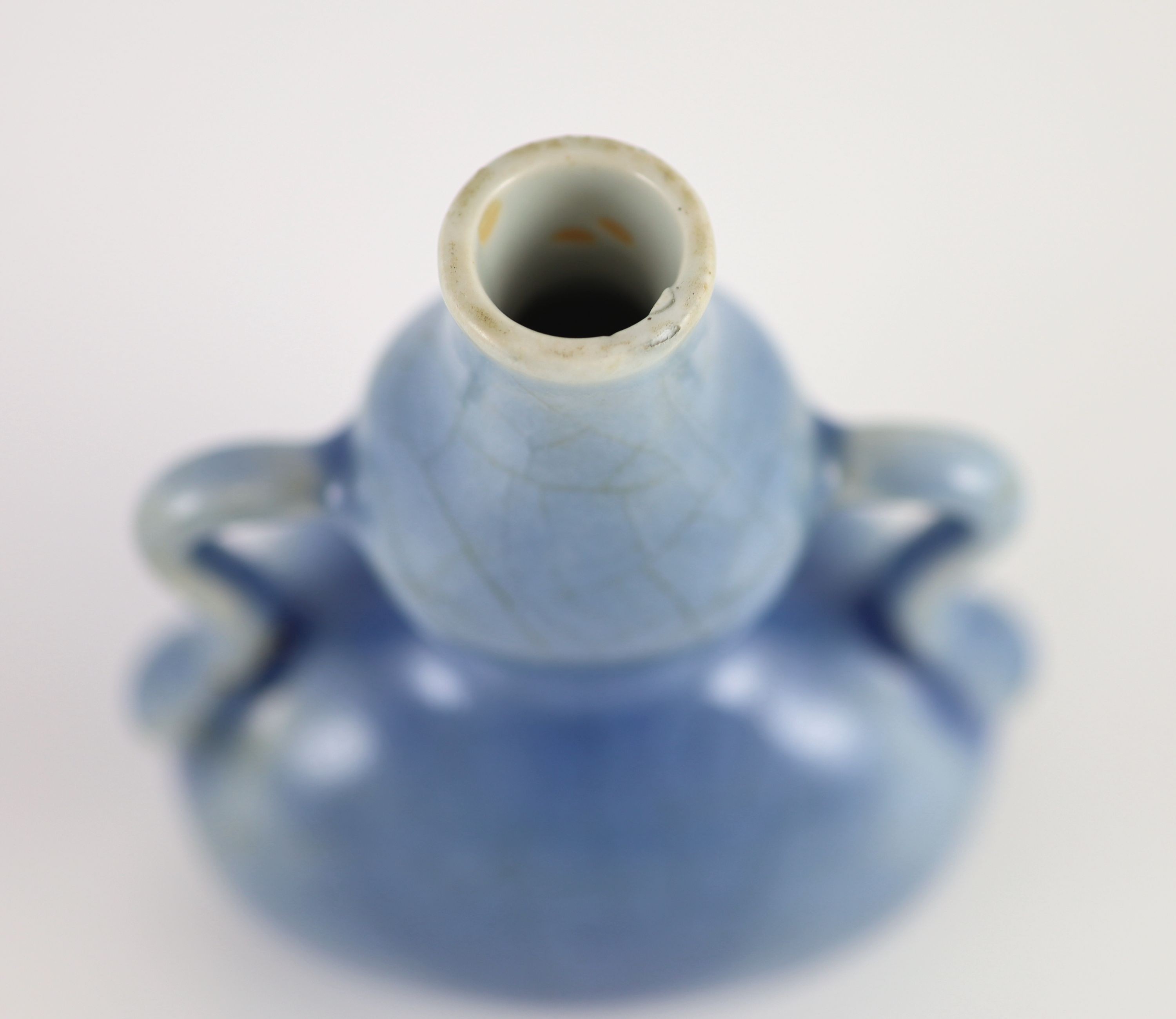 A Chinese blue crackle glazed double gourd flask, Qianlong seal mark, probably 19th century, 17cm high